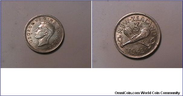 GEORGE VI KING EMPEROR
NEW ZEALAND 3 PENCE
0.500 silver