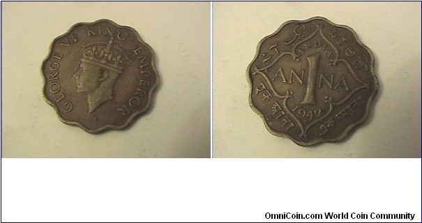 GEORGE VI KING EMPEROR
INDIA 1 ANNA
nickel-brass