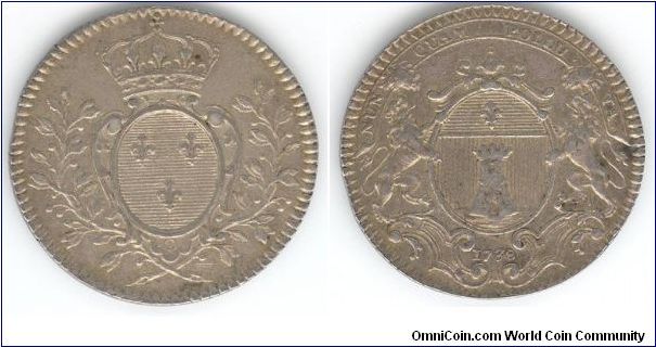 1738 silver jeton - Bayonne Chamber of Commerce. Obverse arms of France. Revers, arms of Bayonne.