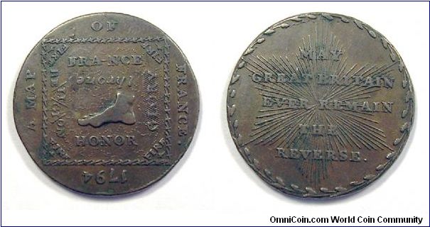 A map of France (English token).
Mm 28 - Engrailed edge