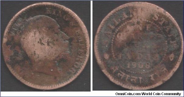 Sailana - 1908 1/4 anna Edward VII. Poor condition, but scarce coin.