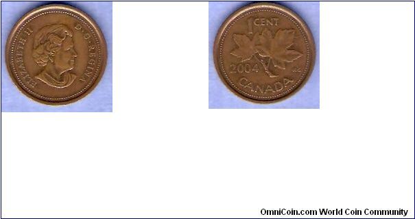 Denominacion 1 Centimo de Dollar. Reverso Hoja de Maple.