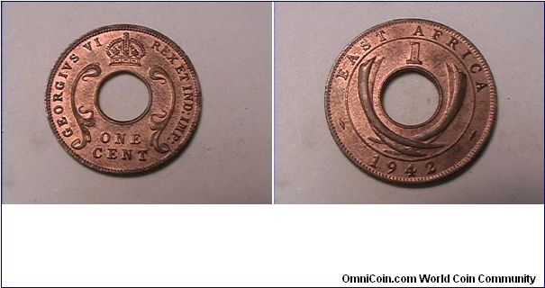 GEORGIVS VI REX ET IND IMP ONE CENT
EAST AFRICA
bronze