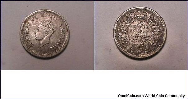 GEORGE VI EMPEROR
1/4 RUPEE INDIA
0.500 sILVER