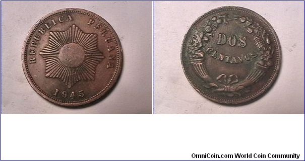 REPUBLICA PERUANA
DOS CENTAVOS
bronze