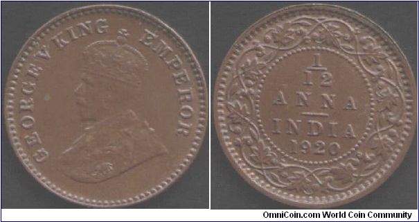 1920 1/12th anna Calcutta mint.