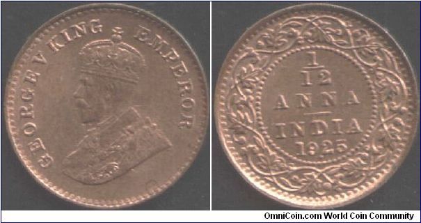 1925 1/12th anna Bombay mint (dot immediately below date).