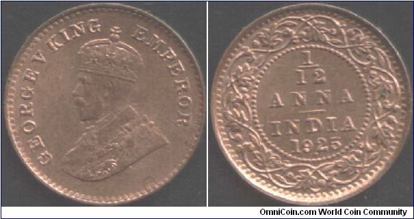 1925 1/12th anna Bombay mint (dot immediately below date).