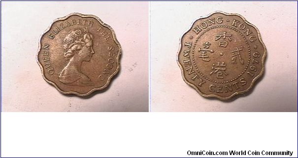 QUEEN ELIZABETH THE SECOND
HONG KONG TWENTY CENTS
nickel-brass