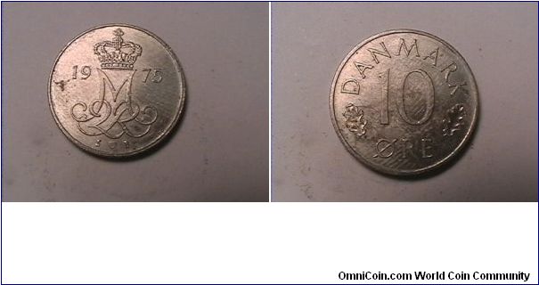MARGRETHE II 
DENMARK 10 ORE
1975-SB
copper-nickel