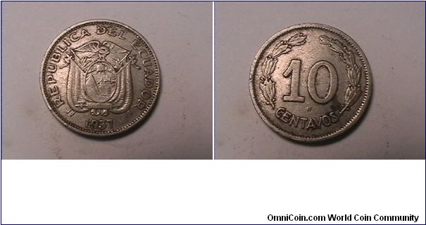REPUBLICA DEL ECUADOR
10 CENTAVOS
copper-nickel
1937-HF