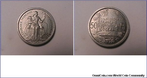 REPUBLIQUE FRANCAISE UNION FRANCAISE
ETABLISSEMENTS FRANCAIS DE OCEANIE
50 CENTIMES
alum