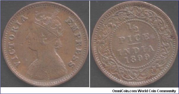 1899 1/2 Pice, minted at Calcutta.