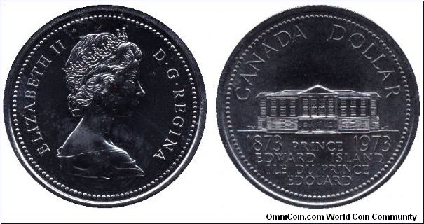 Canada, 1 dollar, 1973, Ni, Queen Elizabeth II, 1873-1973, Prince Edward Island.                                                                                                                                                                                                                                                                                                                                                                                                                                    