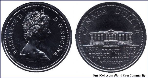 Canada, 1 dollar, 1973, Ni, Queen Elizabeth II, 1873-1973, Prince Edward Island.                                                                                                                                                                                                                                                                                                                                                                                                                                    