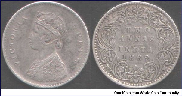 Bombay mint Victoria 2 annas (15.8mm diameter).