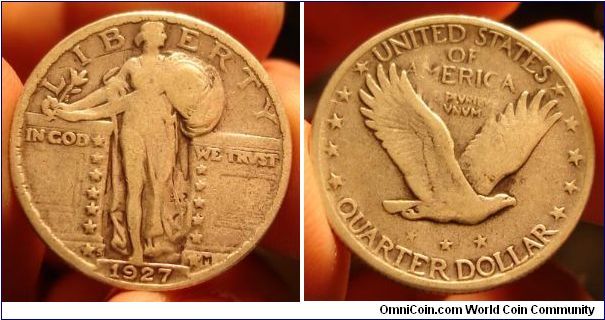 1927-S Standing Liberty Quarter. I found this key date in change! I didn't know at first and tossed it into my junk silver, until a friend of mine saw it and told me it was an S, and a key date! Plus it also has a strike through on the reverse above the eagles wing.