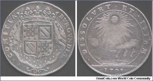 Burgundy Estates - 1701 silver jeton. Arms of Burgundy obverse, tempest reverse.