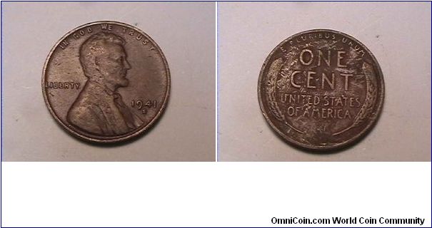 US Lincoln Cent 
1941-S
nice red toning