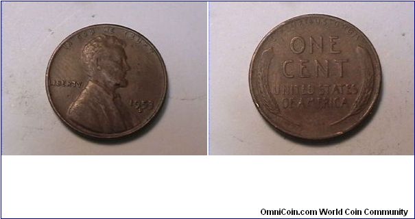 US Lincoln cent
1953-D
Bottom of 5 touching top of D
copper
