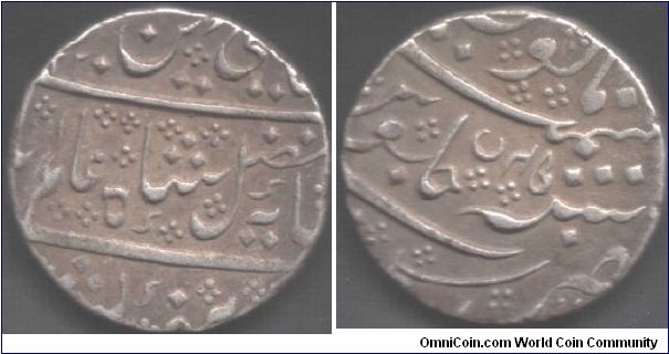 French India - rupee dated AH1220 year 45 from Arcot mint, in the name of Shah Alam II. Nice well centred VF example.