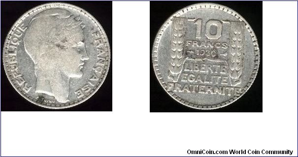 1930 10 Francs.  ASW 0.2186.  KM# 878.