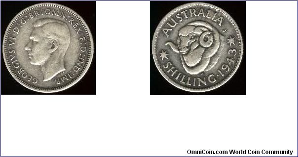 1943 S 1 Shilling.  Silver 0.925 ASW 0.1680.  George VI.  KM# 39.