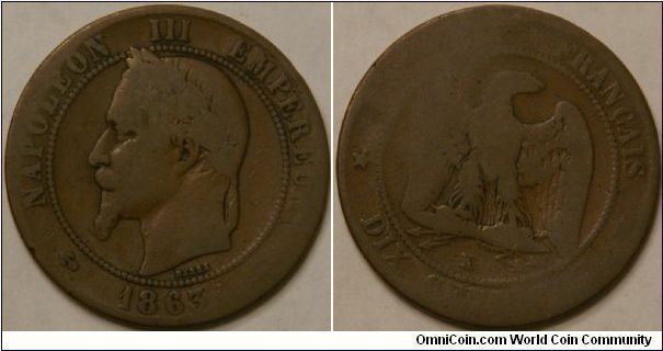 10 Centimes
Napoleon III
(bronze), 30 mm