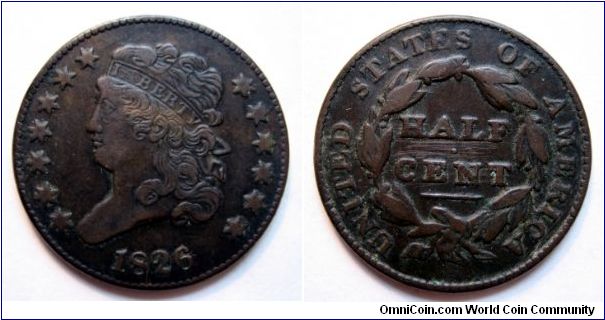 Classic Head half cent.  Ugly as all get-out, but when I was reading up on half cents I noticed that this is the scarce Cohen-2 variety.