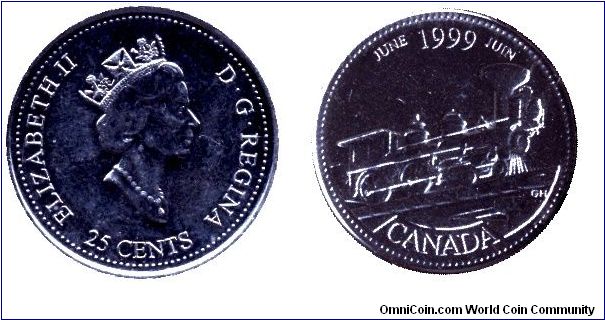 Canada, 25 cents, 1999, Ni, Queen Elizabeth II, June.                                                                                                                                                                                                                                                                                                                                                                                                                                                               