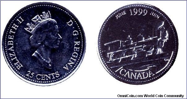 Canada, 25 cents, 1999, Ni, Queen Elizabeth II, June.                                                                                                                                                                                                                                                                                                                                                                                                                                                               