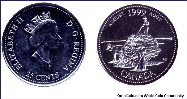 Canada, 25 cents, 1999, Ni, Queen Elizabeth II, August.                                                                                                                                                                                                                                                                                                                                                                                                                                                             