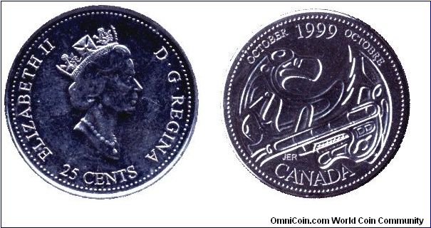 Canada, 25 cents, 1999, Ni, Queen Elizabeth II, October.                                                                                                                                                                                                                                                                                                                                                                                                                                                            