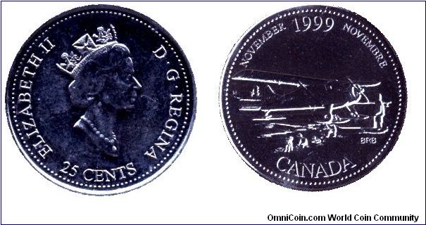 Canada, 25 cents, 1999, Ni, Queen Elizabeth II, November.                                                                                                                                                                                                                                                                                                                                                                                                                                                           