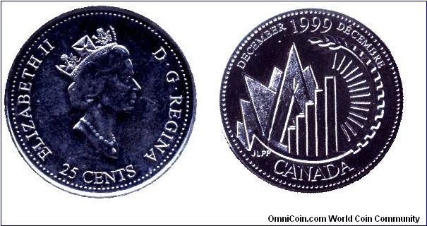 Canada, 25 cents, 1999, Ni, Queen Elizabeth II, December.                                                                                                                                                                                                                                                                                                                                                                                                                                                           