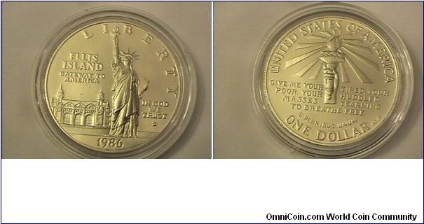 US Statue of Liberty Silver Dollar
1986-S 
0.900 silver, part of a set in presentation box