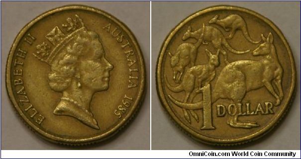 1 dollar, with five kangaroos (1st year with this image of Elizabeth)