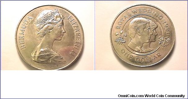 BERMUDA ELIZABETH II
ROYAL WEDDING 1981 ONE DOLLAR
copper-nickel