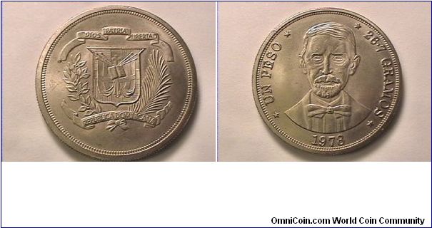 REPUBLICA DOMINICAN DIOS PATRIA LIBERTAD
UN PESO 26.7 GRAMOS
copper-nickel