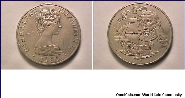 ELIZABETH II GIBRALTAR
NELSON 1758-1805 ONE CROWN
copper-nickel