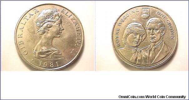 ELIZABETH II GIBRALTAR
ROYAL WEDDING ONE CROWN
copper-nickel