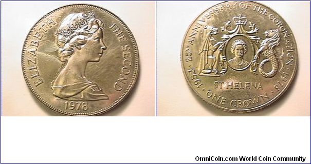 ELIZABETH THE SECOND
25TH ANNIVERSARY OF THE CORONATION 1953-1978 ST HELENA ONE CROWN
copper-nickel