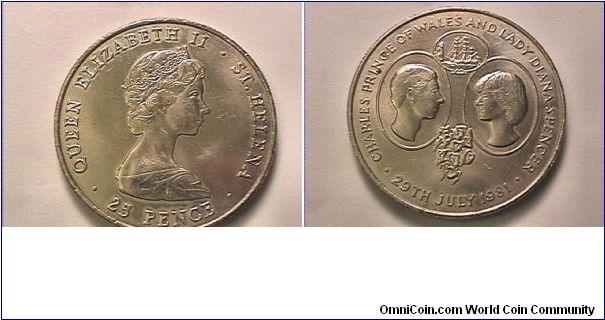 QUEEN ELIZABETH II ST HELENA
CHARLES PRINCE OF WALES AND LADY DIANA SPENCER 29TH JULY 1981
copper-nickel