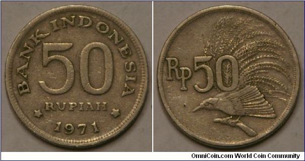 50 rupiah, bird of paradise?  24 mm