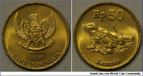 50 rupiah, komodo dragon.   20 mm