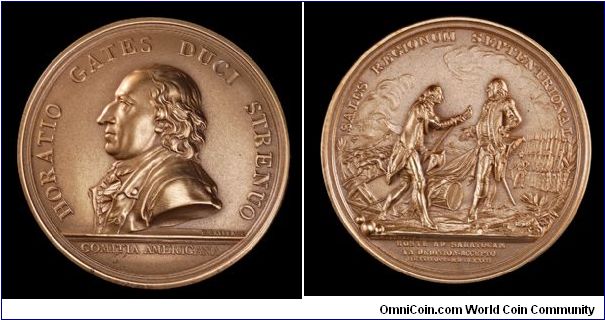 Comitia Americana medal awarded to General Horatio Gates. Original struck in Paris, this is a US Mint restrike ca. 1960s.