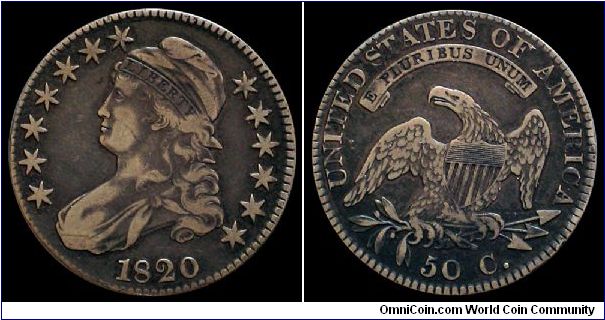 1820 U.S. Bust Half Dollar, O-106 Variety, EF.