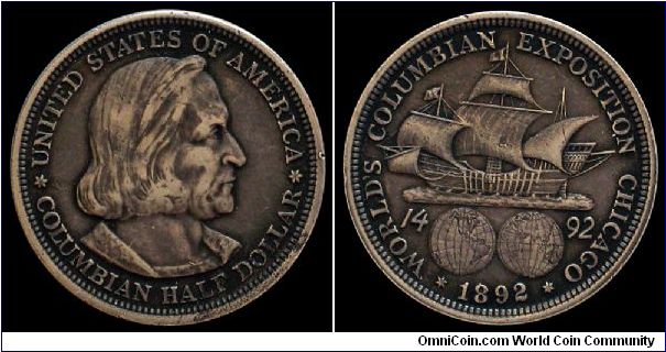 1892 Columbian Exposition Commemorative Half Dollar, EF.