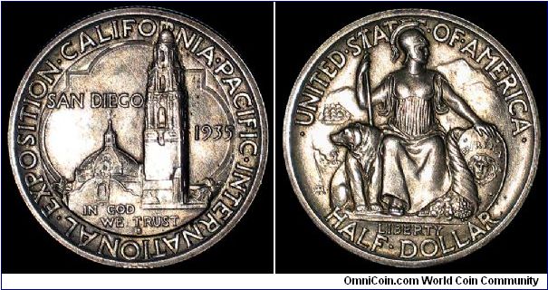 1935-s U.S. San Diego Commemorative Half Dollar, UNC.