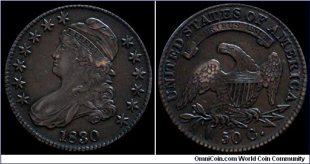 1830 U.S. Bust Half Dollar, O-113 Variety, EF.